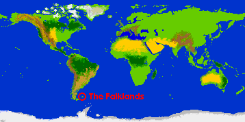 World map and the Falklands